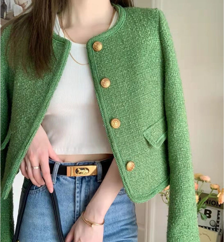 High-grade Green Classic Style French Jacket-Womens 2024 March-Zishirts