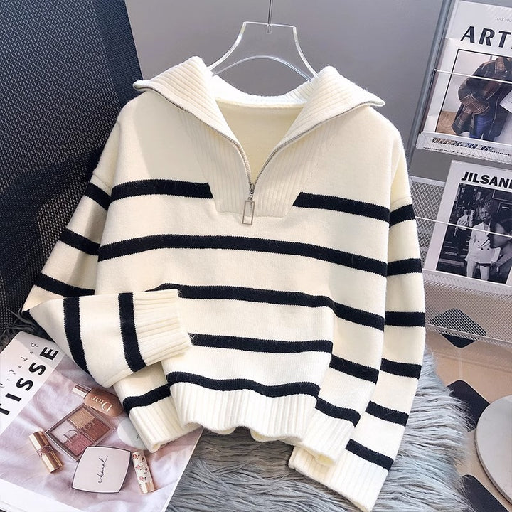 Striped Bottom Shirt, Short, Loose, And High-end For Outerwear-Women's Outerwear 2023-Zishirts