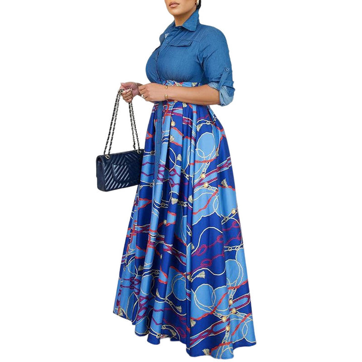 Women's Fashion Printing Lapel Dress-Lady Dresses-Zishirts