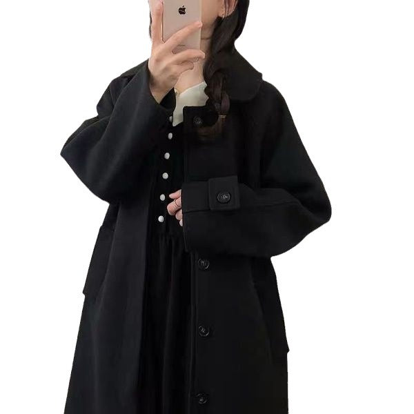 Korean Style High-grade Thickened Black Woolen Coat-Women's Outerwear 2023-Zishirts