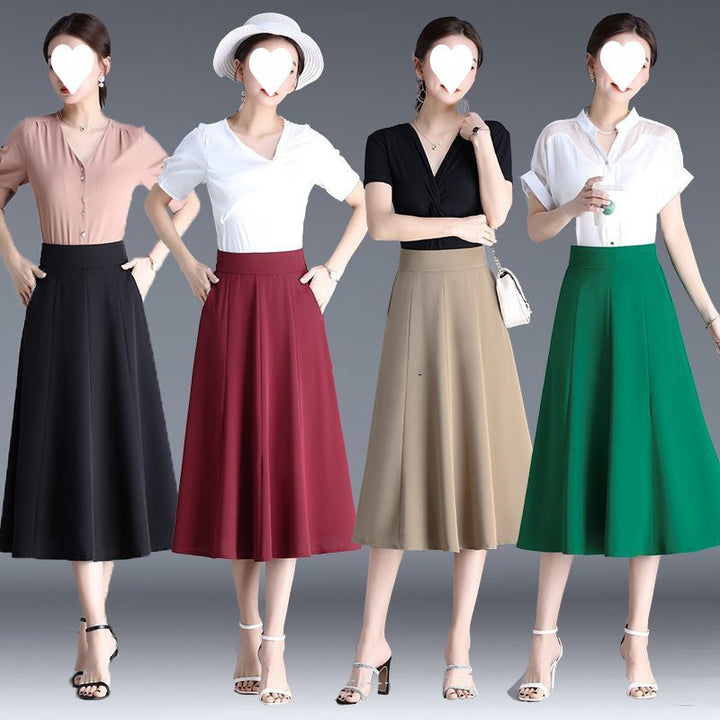 Mid-length Spring And Summer Thin Ice Silk Draping A- Line Small Umbrella Skirt For Women-Women's Outerwear 2023-Zishirts