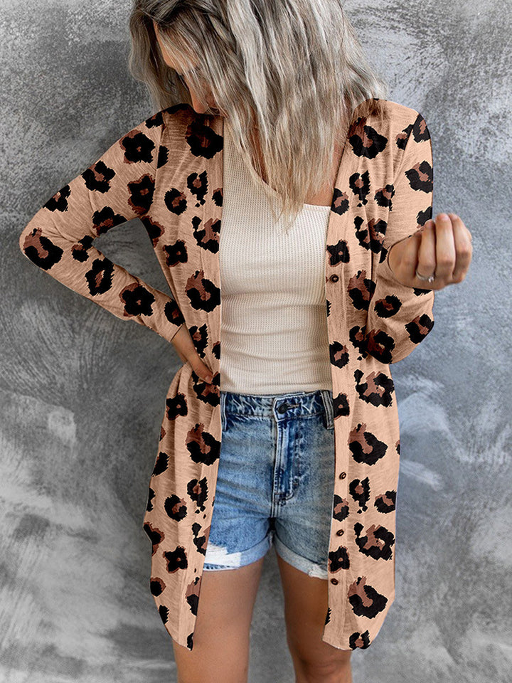 Long European And American Personalized Leopard Print Long-sleeved Cardigan Loose Sweater-Sweaters-Zishirts