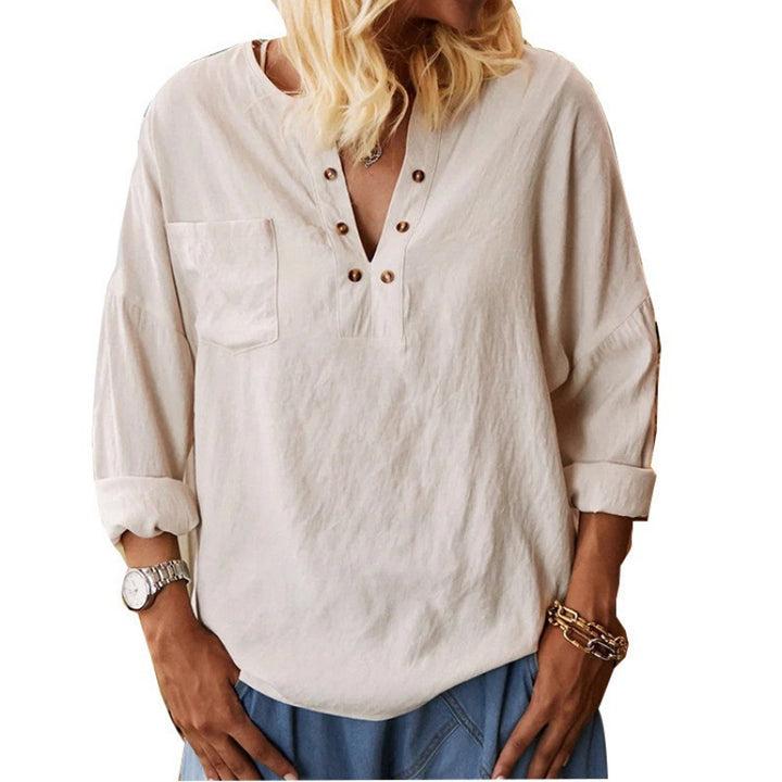 Cotton Linen Long Sleeve Blouse Women's-Women's Outerwear 2023-Zishirts