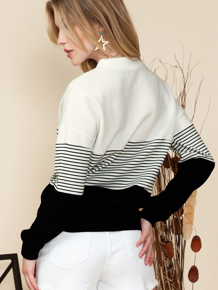 Women's Casual All-matching Striped Contrast Color Sweater-Sweaters-Zishirts