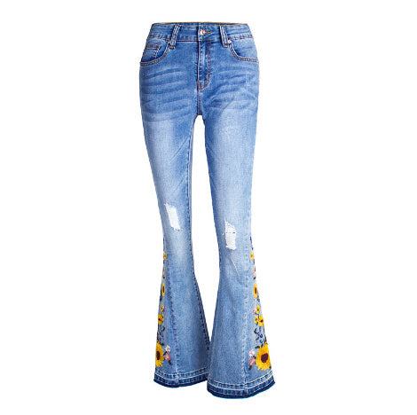 Women's Flared Jeans Women's 3D Embroidery-Woman Jeans-Zishirts