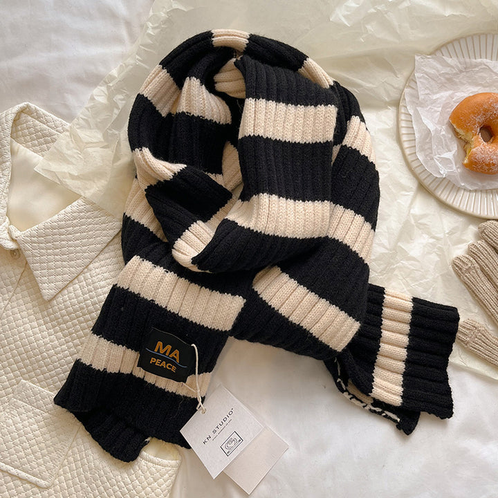 Knitted Wool Striped Scarf-Scarves & Wraps-Zishirts