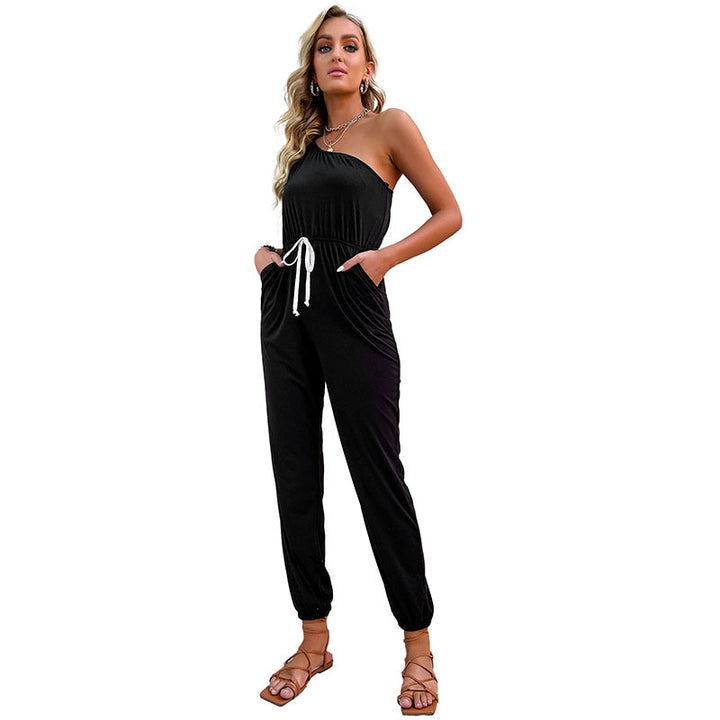 Women's High Waist One-shoulder Jumpsuit-Suits & Sets-Zishirts