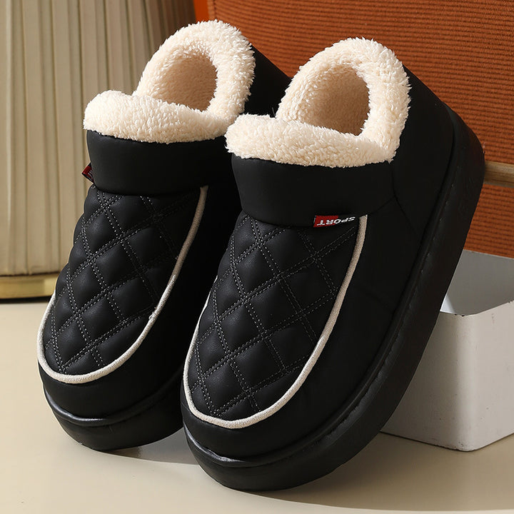 Winter Plush Cotton Shoes Warm Thick-bottom Waterproof Home Slippers All-match Indoor Outdoor Garden Shoes For Women-Womens Footwear-Zishirts