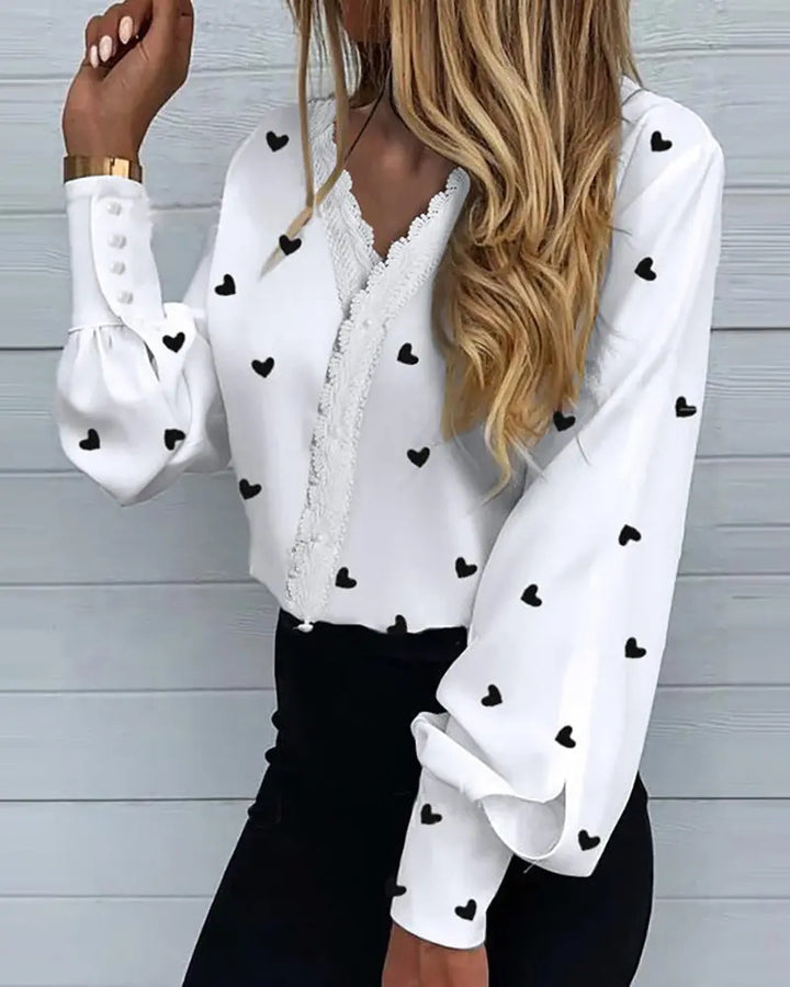 Women's Fashionable Printed Lace Casual Shirt-Blouses & Shirts-Zishirts