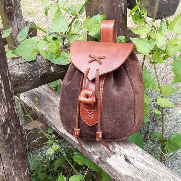 European And American New Retro Medieval Leather Outdoor Pocket Drawstring-Women's Bags-Zishirts