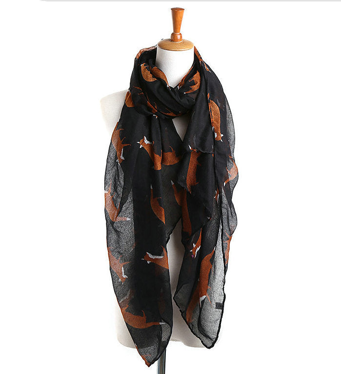 Fall Winter Fashion Korean Style Voile Animal Pattern Fox Scarf-Scarves & Wraps-Zishirts