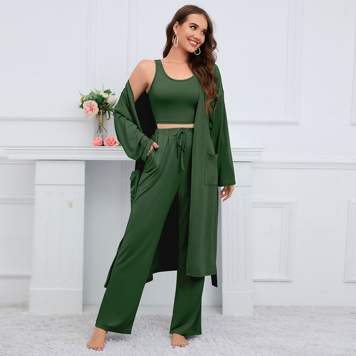 Women's Fashion Camisole Coat Wide Leg Pants Suit-Suits & Sets-Zishirts