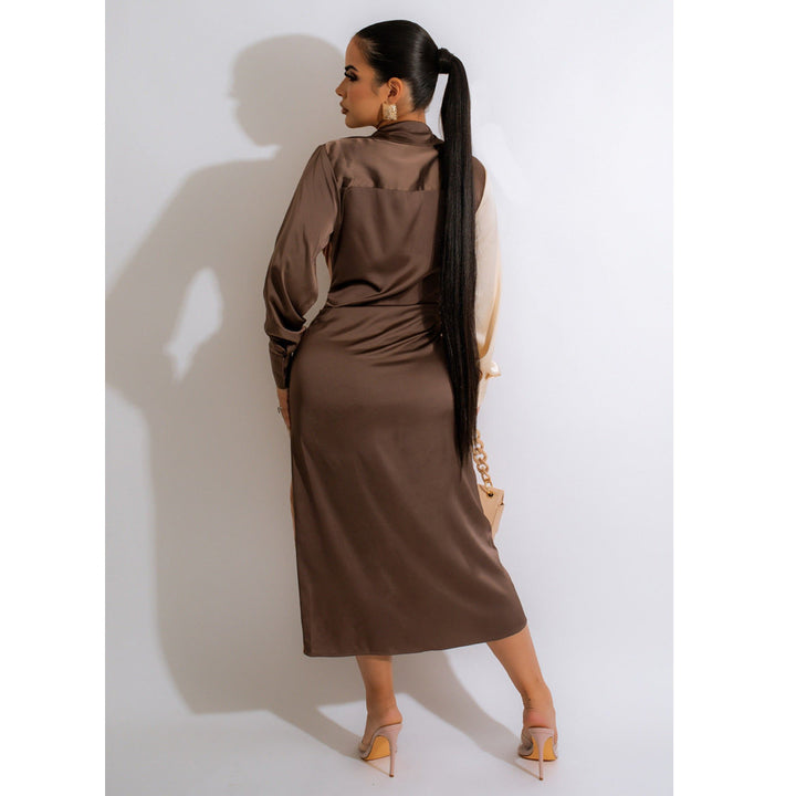 Women's Stitching Strap V-neck Long-sleeve Dress-Lady Dresses-Zishirts