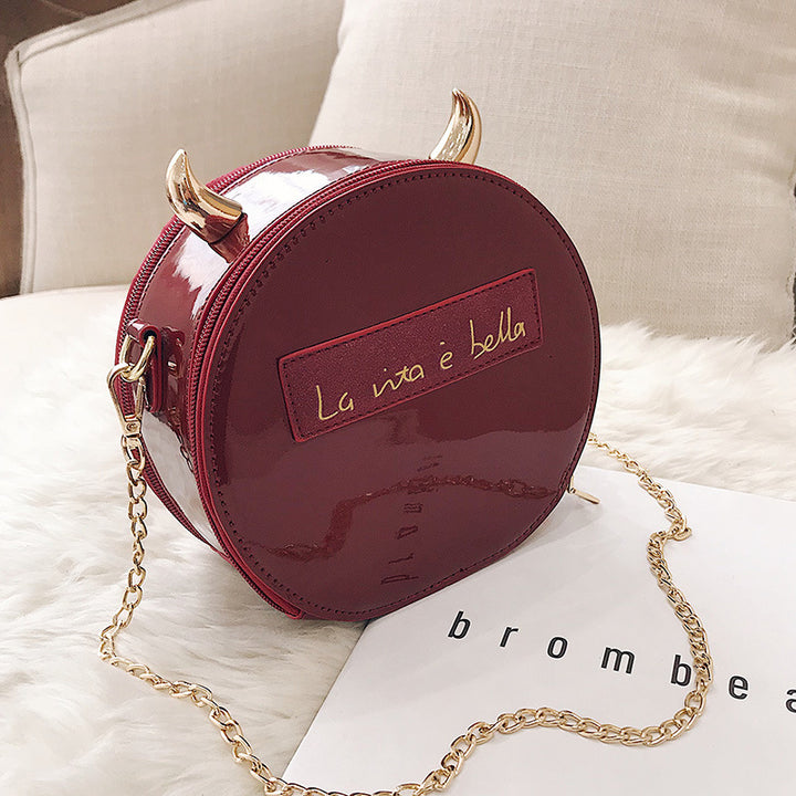 Personalized Corner Patent Leather Shoulder Bag Little Devil Bag Chain Crossbody Bag-Women's Bags-Zishirts