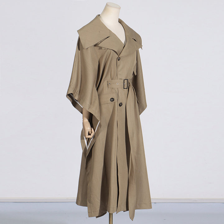 Cape Trench Coat For Women Fall Long-Jackets-Zishirts