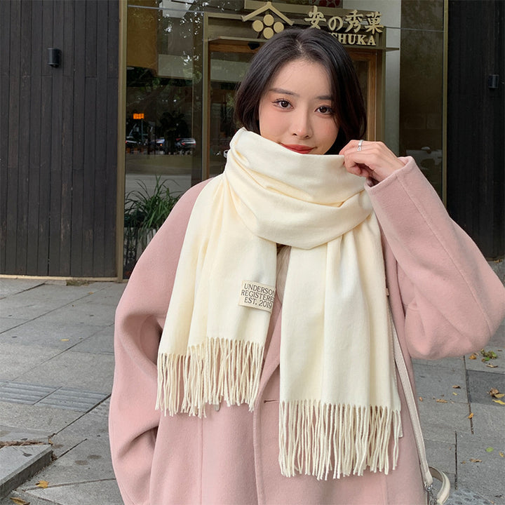 250g Solid Color Artificial Cashmere Scarf Thickened Warm Tassel Monochrome Shawl-Scarves & Wraps-Zishirts