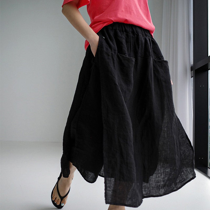 Women's Linen Large Slit Culottes-Suits & Sets-Zishirts