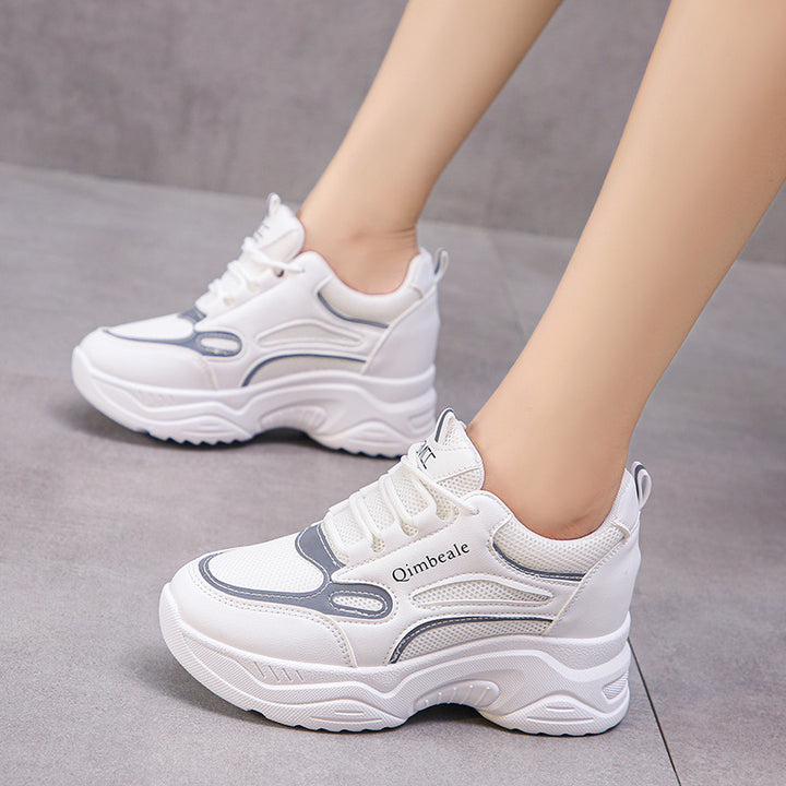 Height Increasing Insole Dad Shoes Mesh Casual Sneakers Platform Running Tourism White Shoes-Womens Footwear-Zishirts