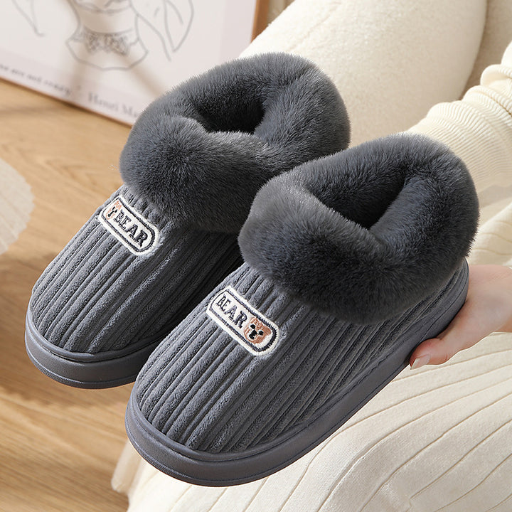 Winter Warm House Slippers Woman Plush Covered Heel Cotton Shoes Indoor And Outdoor Thick-soled Non-slip Fluffy Slippers For Men-Womens Footwear-Zishirts