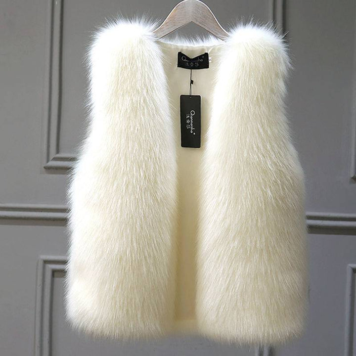 Women's Imitation Fox Fur Waistcoat Plus Cotton Furry Vest-Women's Outerwear 2023-Zishirts