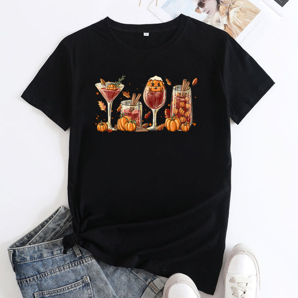 Halloween European And American Leisure Pumpkin Printed Round Neck Short Sleeve-Blouses & Shirts-Zishirts