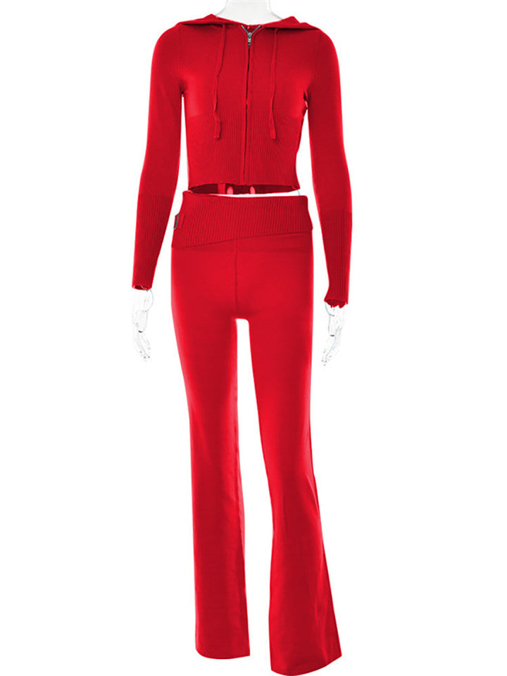 Hoodie Suit Women Leisure Sexy Zip Long Sleeve Sweater And High Waist Long Pants Set-Womens 2024 March-Zishirts