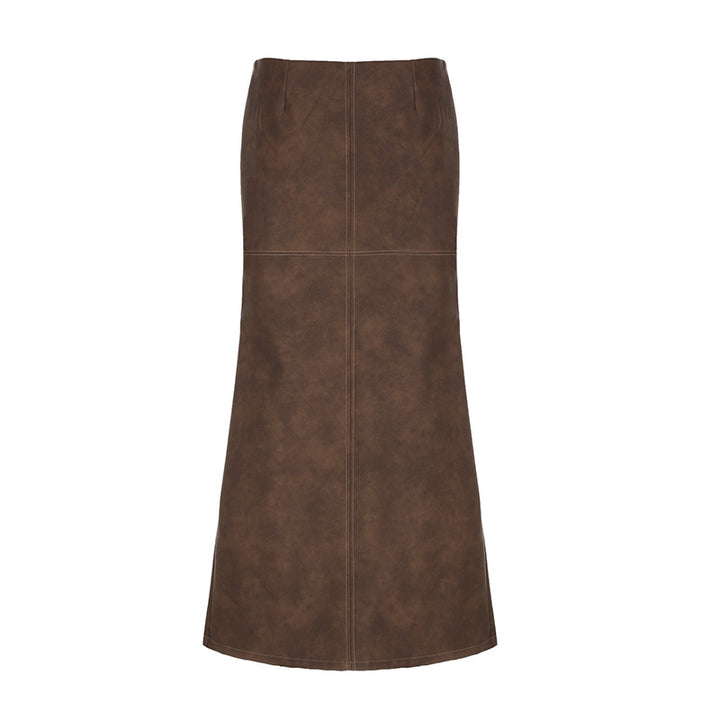 Retro Style Distressed Leather Skirt-Women's Outerwear 2023-Zishirts