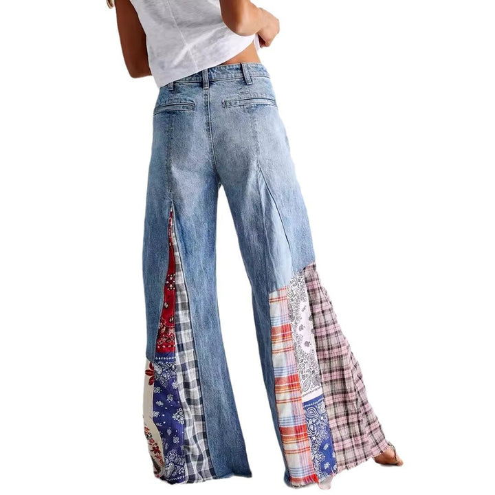 Retro Denim Stitching Button High Waist Wide Leg Jeans-Woman Jeans-Zishirts