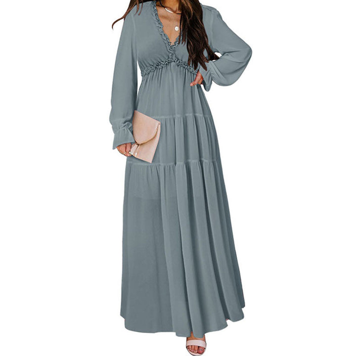 Printed Long Sleeve Dress Women's V-neck Loose-Women's Outerwear 2023-Zishirts