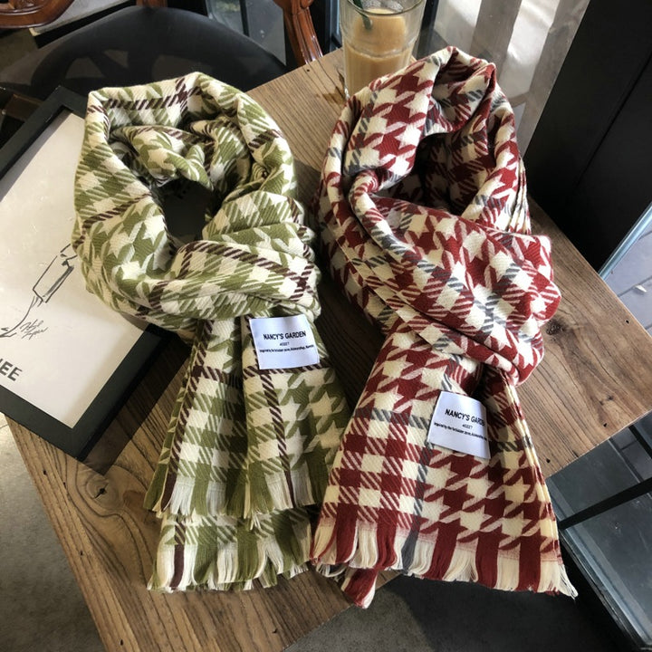 Thousand-bird Check Long Knit Scarf-Scarves & Wraps-Zishirts