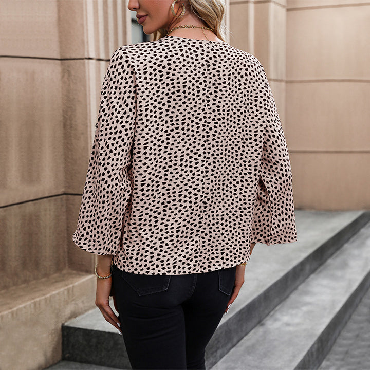 Women's Clothing Leopard-print Long-sleeved Shirt-Blouses & Shirts-Zishirts