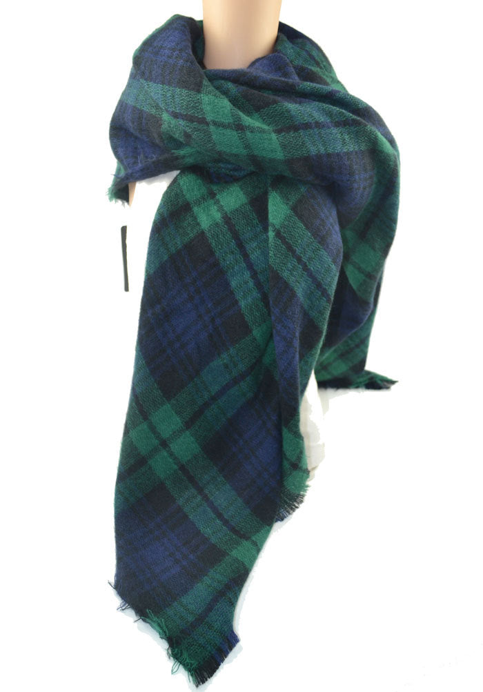 Green Plaid Neutral Acrylic Scarf-Scarves & Wraps-Zishirts