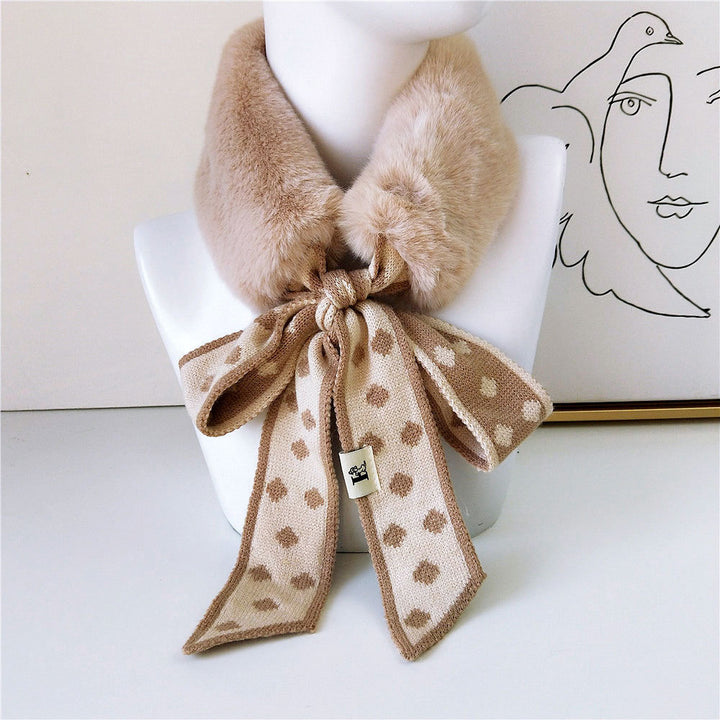 Houndstooth Fur Collar Scarf Women's Korean-style Plush Scarf Winter Warm Thickened Women's Scarf-Scarves & Wraps-Zishirts