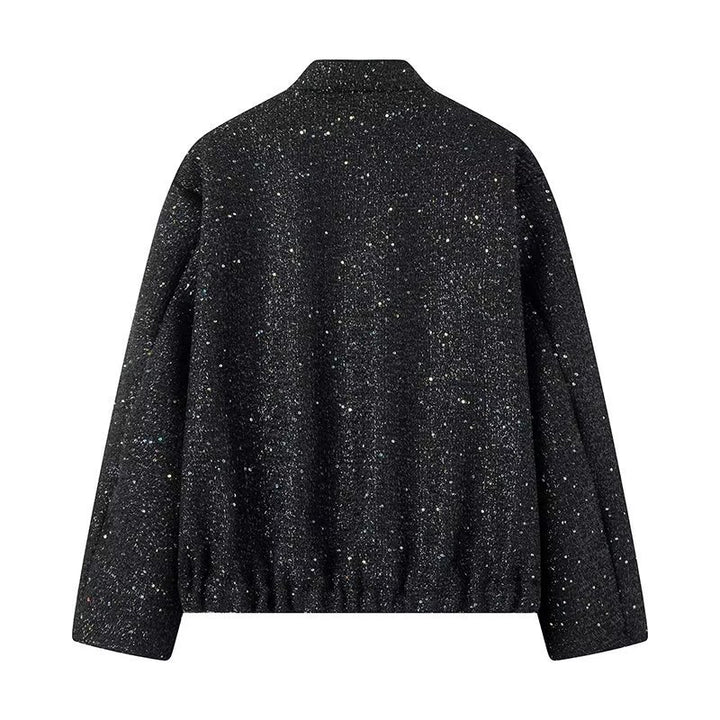 Sequined Long Sleeve Stand Collar Baseball Uniform Jacket Coat-Jackets-Zishirts