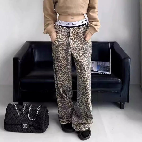 Vintage Leopard Print Jeans For Men And Women Hip Hop Trend-Woman Jeans-Zishirts