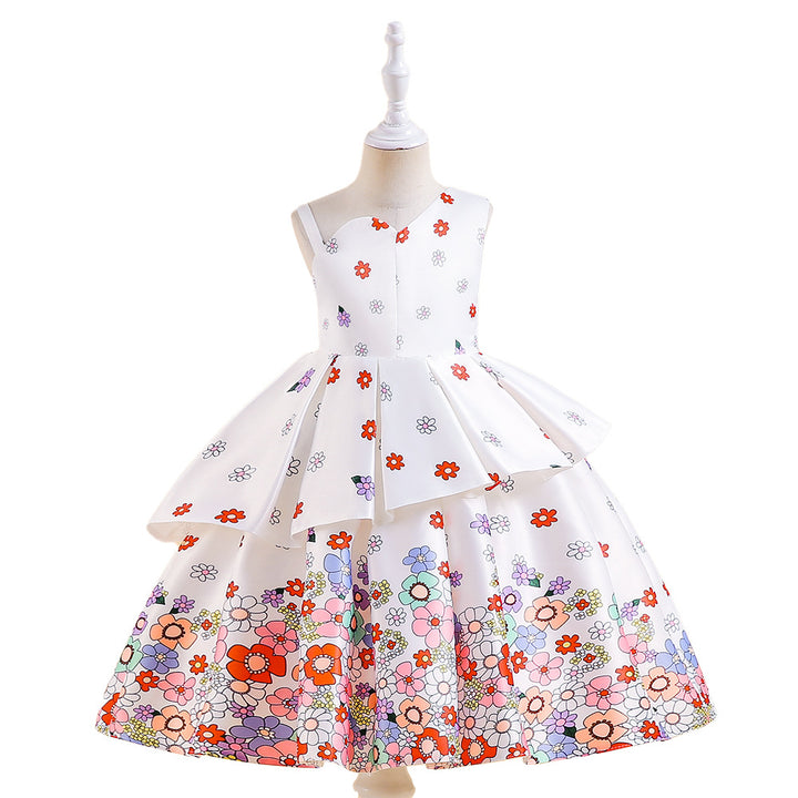 Girls Fashion Casual Flower Print Dress-Lady Dresses-Zishirts