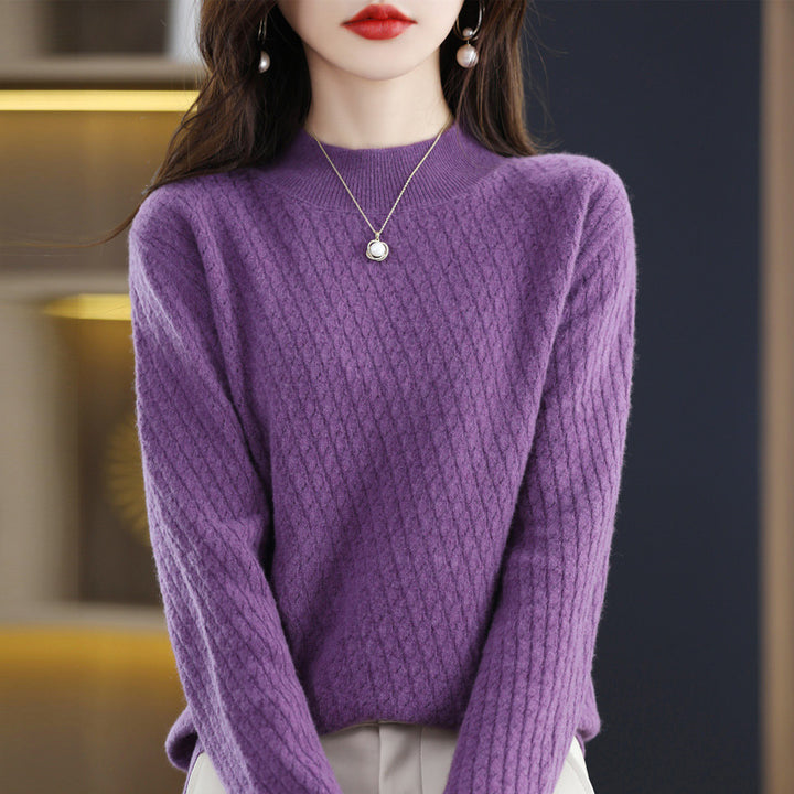 100 Pure Wool Women's Half Turtleneck Knitted Bottoming Shirt Sweater-Sweaters-Zishirts