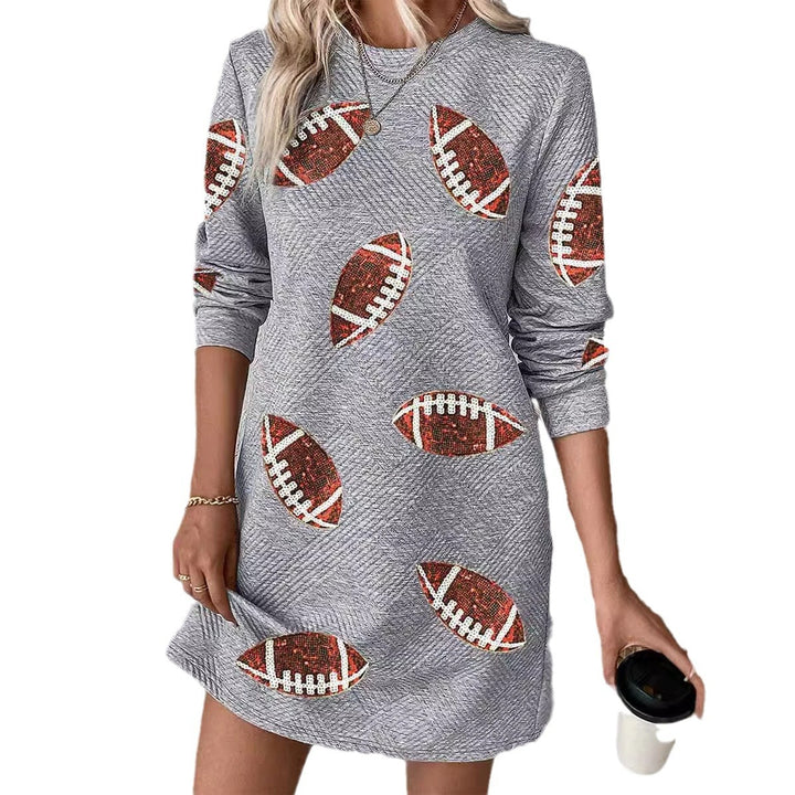 Women's Rugby Printed Long Sleeve Round Neck Pullover Dress-Lady Dresses-Zishirts