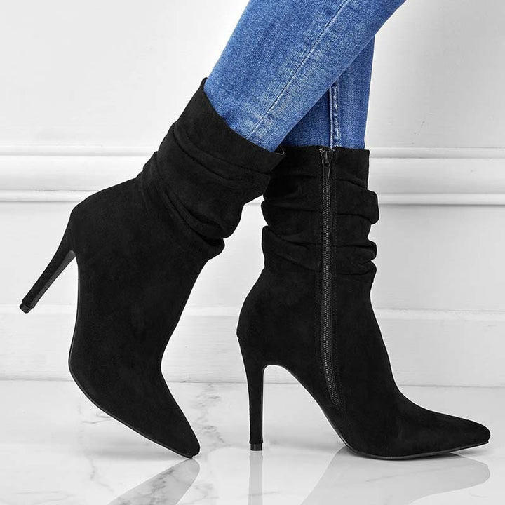 Pointed Toe Stiletto Heel Ankle Boots For Women Side Zipper Shoes-4-Zishirts