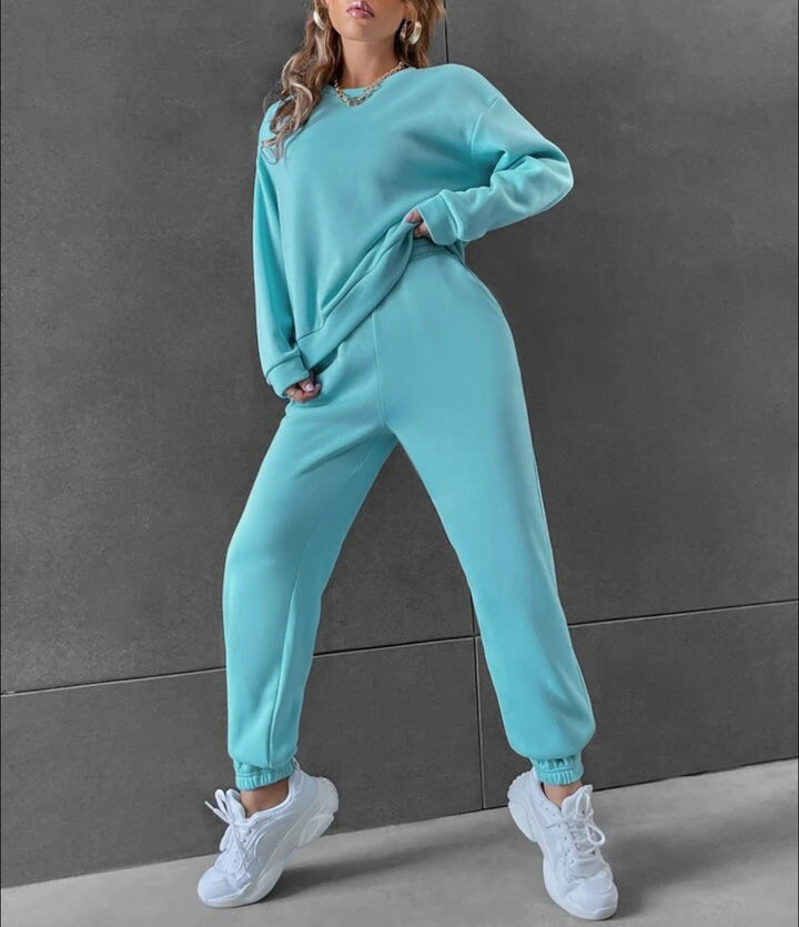 Women's Solid Color Long Sleeve Crew Neck Casual Fashion Sports Sweater Suit-Womens 2024 March-Zishirts