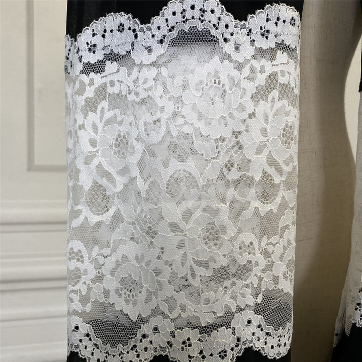 Women's Black Paneled White Lace Chiffon Bandana-Scarves & Wraps-Zishirts