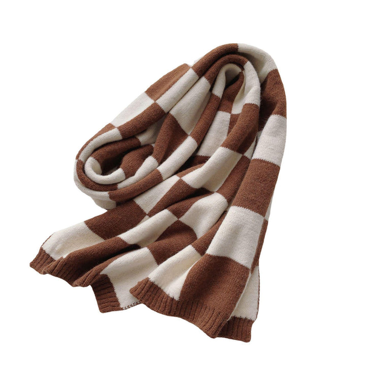 Women's Fashionable And Versatile Color Blocking Plaid Knitted Scarf-Scarves & Wraps-Zishirts