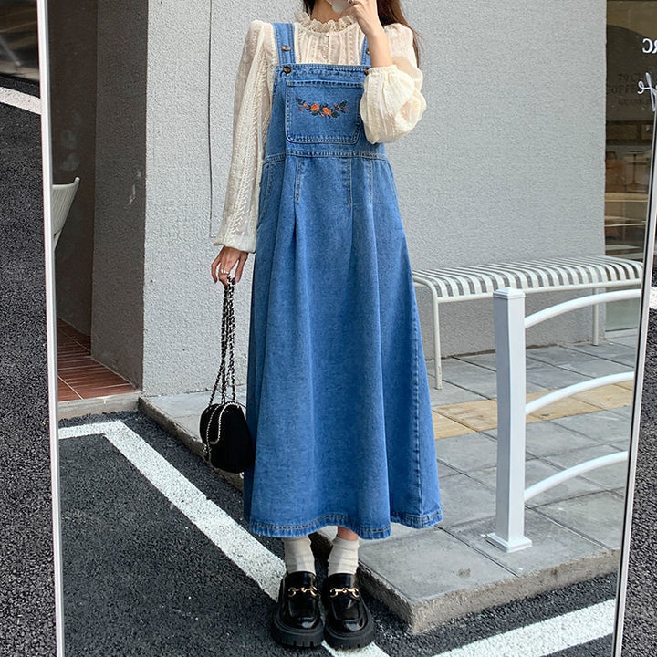 Women's Denim Suspender Skirt Retro Waist-controlled Loose-Womens 2024 March-Zishirts