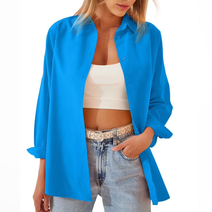 Women's Shirt Jacket Long Sleeve Blouse Button Down Tops Candy Color Shirt-Jackets-Zishirts