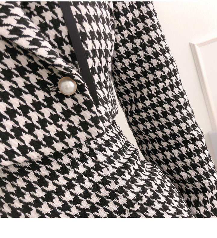 Slim Fit Houndstooth Coat Women-Suits & Sets-Zishirts