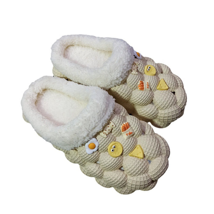 Men's And Women's Fashion Litchi Bubble Platform Non-slip Warm Cotton Slippers-Womens Footwear-Zishirts