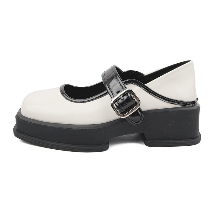 Thick-soled British Style Small Leather Shoes French Square Toe Mary Jane-Womens Footwear-Zishirts