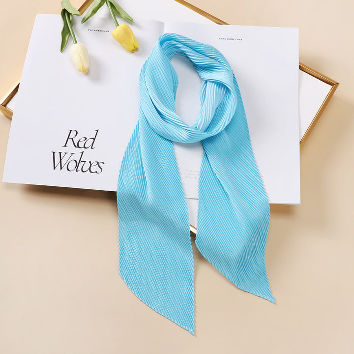 Color Blocking Small Ribbon Scarf Women's Pleated Hair Band-Scarves & Wraps-Zishirts