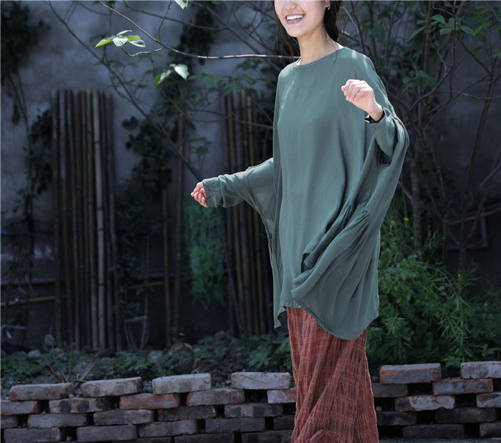 Summer Irregular Hem Smooth Pullover T-shirt Tops-Womens 2024 March-Zishirts