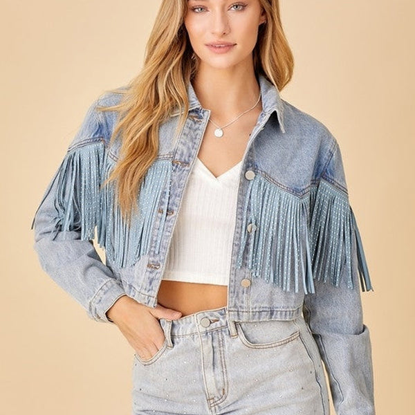 Tassel Denim Coat Short Polo Collar Jacket European And American Style-Jackets-Zishirts